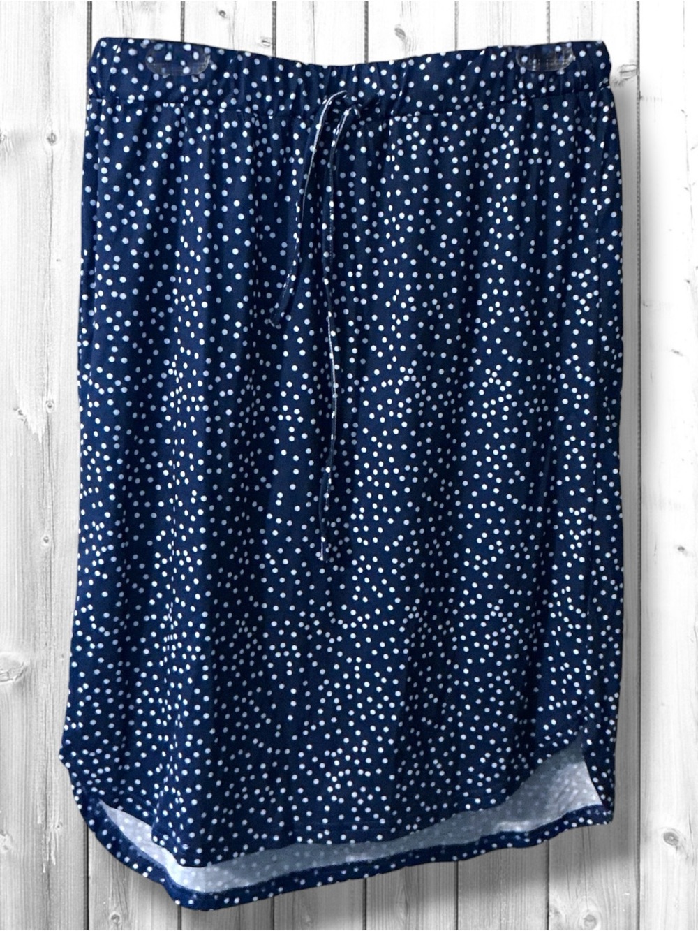 🌹NWOT-Tickled Teal Navy White Polka Dot Midi Skirt-Drawstring waist